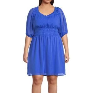 Vince Camuto Babydoll Chiffon Cocktail Dress 16 W Royal Blue Party Event Whimsy